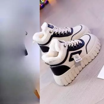 Женские высокие бархатные зимние ботинки, новый зимний стиль, студенческая корейская версия, теплая и повседневная обувь из хлопка на толстой подошве 35 хаки