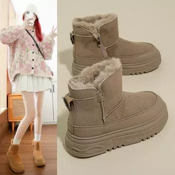 «Женские высокие бархатные зимние ботинки Plus 2024»: Теплые повседневные туфли в корейском стиле RD7341 35 чёрный