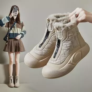 Женские высокие бархатные зимние ботинки, зима 2024 г., корейский стиль, теплая повседневная обувь с толстой подошвой - XFL31 37 фиолетовый