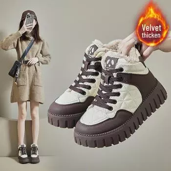 «Женские высокие белые бархатные туфли — зимняя корейская мода 2024 года, теплые и повседневные» (Модель КТ2512-2) EU 35 коричневый