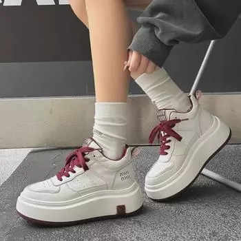 Женские высокие белые кроссовки из натуральной кожи, мода весна/осень 2025 г., повседневная обувь на платформе 39