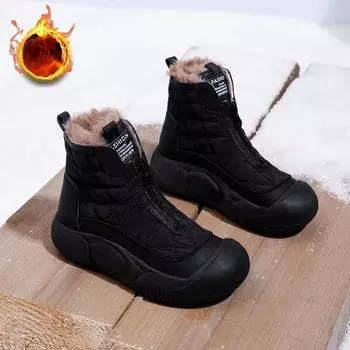 Женские высокие ботинки с плюшевой изоляцией из хлопка, зимние новые ботинки на толстой подошве, повседневные зимние ботинки для женщин 35 чёрный