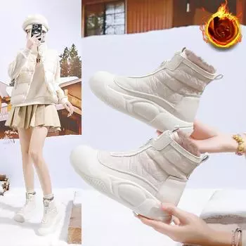 Женские высокие ботинки с плюшевой изоляцией из хлопка, зимние новые ботинки на толстой подошве, повседневные зимние ботинки для женщин 35 чёрный