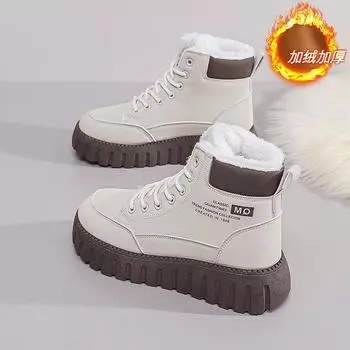 Женские высокие хлопковые ботинки 2024 года, зимние сапоги из бархата с утолщенной платформой, модные, удобные, теплые, повседневные, зимние сапоги 35 бежевый