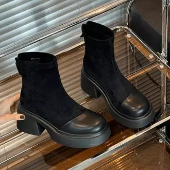 Женские высокие каблуки, ботильоны, зимние ботинки на платформе, замшевые теплые туфли, женские брендовые зимние трендовые туфли 2025 года, повседневные туфли-лодочки, массивные туфли-лодочки Mujer 35 хаки