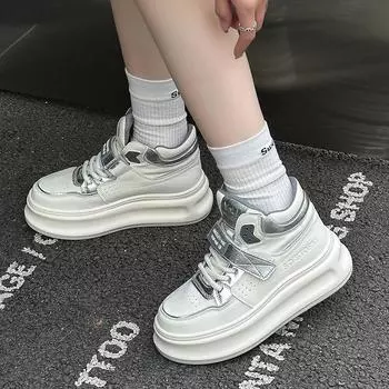 Женские высокие кроссовки для пап на липучках 2025 года: Модная повседневная обувь на толстой подошве, визуально увеличивающая рост, для весны и осени Size 39