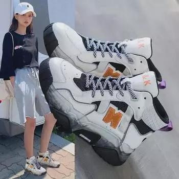 Женские высокие кроссовки из натуральной кожи 2024: Корейская толстая подошва, дышащая, универсальная модель Forrest Gump для осенне-зимних тенденций 35