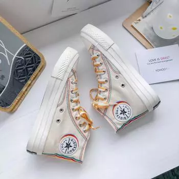 Женские высокие кроссовки из парусины в стиле ретро 2020 года – бежевые со шнуровкой в корейском стиле 35 чёрный