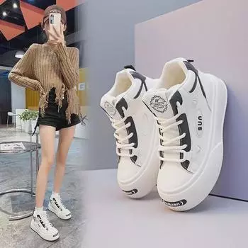 Женские высокие кроссовки на осень 2025 года: Трендовый универсальный белый спортивный повседневный 39 чёрный/бежевый