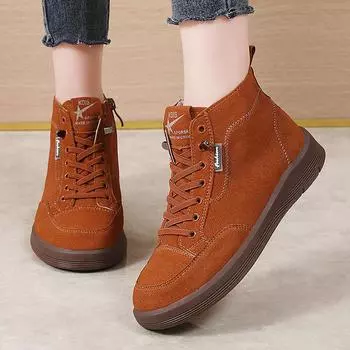 Женские высокие кроссовки, повседневные ботинки для ходьбы, минималистичные, для беременных, зимние, теплые, для студентов EU:40 коричневый