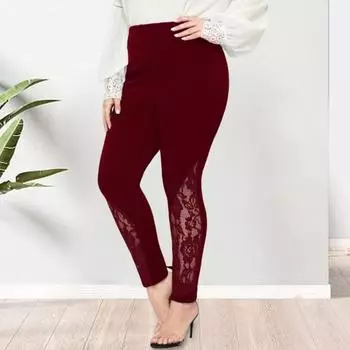 Женские высокие леггинсы, однотонные облегающие полые кружевные эластичные обтягивающие брюки-карандаш с цветочным принтом XL вино красного
