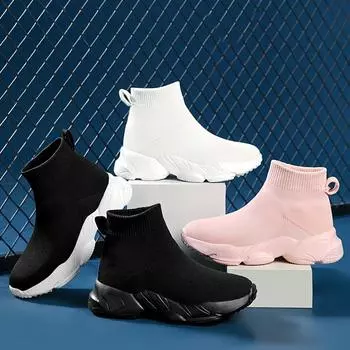 Женские высокие носки, спортивная обувь, однотонные трикотажные рукава, дышащая обувь для ходьбы на открытом воздухе. 35