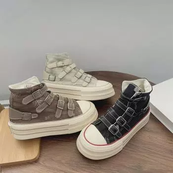 Женские высокие парусиновые туфли на липучках с толстой подошвой в стиле ретро в стиле Гонконга 2024 года 35