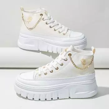 Женские высокие парусиновые туфли на шнуровке спереди на плоской подошве, модные повседневные удобные кроссовки, увеличивающие рост, женская обувь RoseChain 35