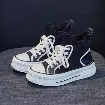 Женские высокие парусиновые туфли осень 2022 г. Новые поступления Уличная мода Повседневные парусиновые кроссовки на платформе Женская обувь 35