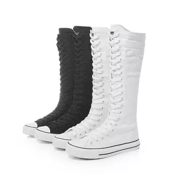 Женские высокие парусиновые туфли. Уличная мода. Прогулочные туфли на плоской подошве. Дизайнерская модная обувь. 34 белый