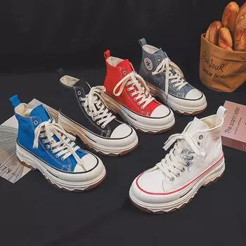 Женские высокие парусиновые туфли в стиле ретро с толстой подошвой для увеличения роста - весна 2024 г. 37 белый