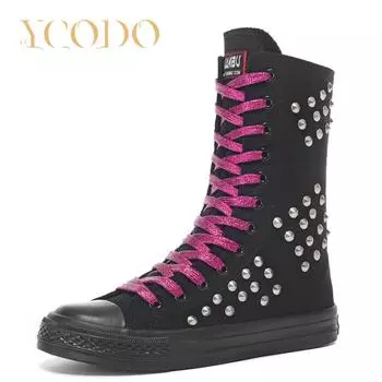 Женские высокие повседневные парусиновые туфли с внутренней отделкой на молнии и заклепками 43