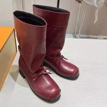 Женские высокие сапоги Bow, дизайнерские кожаные туфли до колена, женские зимние сапоги 2024 года, новые чела-сапоги, брендовые женские мотоциклетные ботинки 35 черный серый