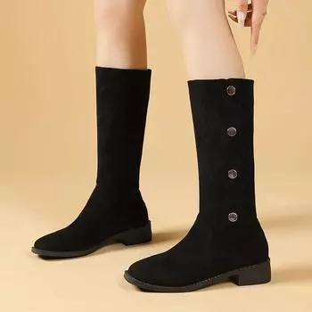 Женские высокие сапоги челси до колена, замшевые туфли на плоской подошве, зимняя модная повседневная обувь 2024 года, новые мотоциклетные ботинки, прогулочная брендовая женская обувь 35 бежевый