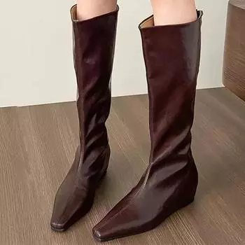 Женские высокие сапоги из кожи, зимние дизайнерские туфли с квадратным носком, женские зимние сапоги 2024 года, удобные ботинки для ходьбы, женские ботинки Chelsea Botas 35 хаки