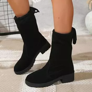 Женские высокие сапоги из замши на среднем каблуке, элегантная женская обувь, тренд 2024 года, зимние сапоги, прогулочная обувь, туфли-лодочки, зимняя вечеринка, Mujer Zapatos Botas 35 чёрный