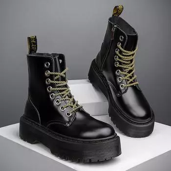 Женские высокие сапоги, кожаные ботинки на шнуровке, водонепроницаемая дорожная обувь 36 чёрный