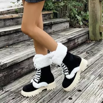 Женские высокие сапоги на платформе, зимние модные туфли на плоской подошве, теплые трендовые хлопковые кроссовки на шнуровке, женские повседневные удобные туфли для женщин 36 серый