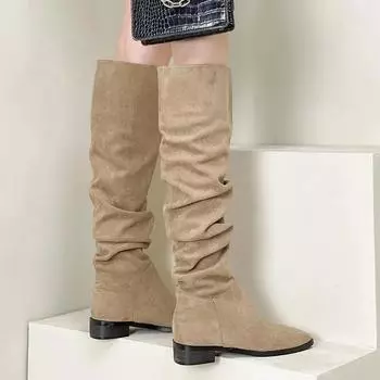 Женские высокие сапоги на среднем каблуке, зима 2024, женские туфли до колена, осенние, демисезонные, большого размера, теплые, дизайнерские, роскошные, Gyaru 35
