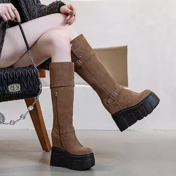 Женские высокие сапоги Осенние высокие каблуки Модные женские сапоги с пряжкой на ремне Сапоги для женщин 33