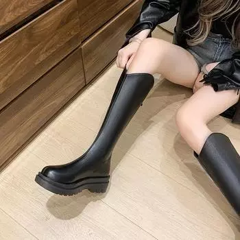 Женские высокие сапоги в стиле рыцаря, модные молнии сзади, большой окружности, длинные ботинки на платформе и каблуке, осенне-зимняя женская обувь 35