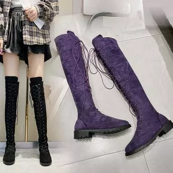 Женские высокие сапоги выше колена на толстой платформе из искусственной кожи в стиле ретро в стиле панк, увеличивающие длину, женские зимние ботинки на молнии со шнуровкой 35 зелёный