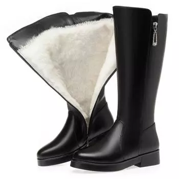 Женские высокие сапоги зимние из натуральной кожи женские длинные сапоги шерстяные теплые со стразами модные женские мотоциклетные сапоги 35