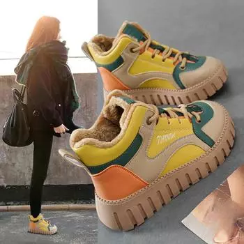 Женские высокие спортивные ботинки из хлопка, размеры 35-42, зима 2024 г., толстая теплая бархатная подкладка, модель 2286-2. 42 жёлтый