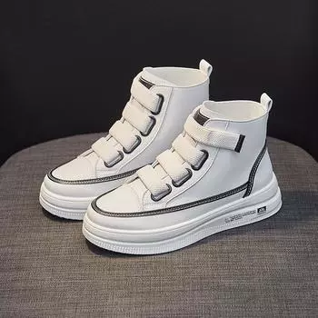 Женские высокие спортивные туфли на липучках, белые туфли Ins Trend Board Shoes, повседневные кроссовки для студентов 35