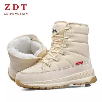 Женские высокие теплые зимние сапоги, утолщенные противоскользящие короткие хлопковые туфли без каблуков, плюшевые хлопковые сапоги в северо-восточном стиле 36 бежевый