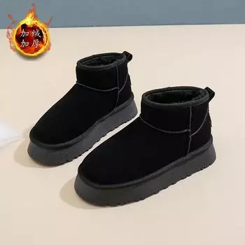 Женские высокие туфли 2024 года, новые зимние туфли из бархата и хлопка для студентов, модные универсальные повседневные туфли на толстой подошве XQ-U801 35 коричневый