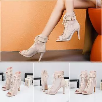 Женские высокие туфли для бальных танцев, ботинки для сальсы и танго, модные туфли для девочек, сетчатый вырез 35 чёрный