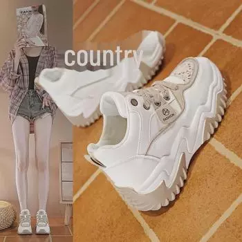 Женские высокие туфли для папы 2024 года осени: Модные повседневные кроссовки на толстой подошве, визуально увеличивающие рост NK-850. 40 чёрный