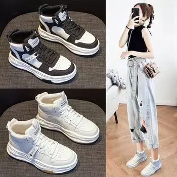 Женские высокие туфли, осенне-зимние, универсальные, из натуральной кожи, с толстой подошвой, с флисовой подкладкой, с теплой распущенной подошвой, повседневные спортивные туфли белого цвета 34 белый