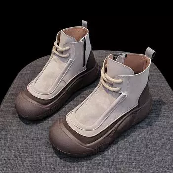 Женские высокие туфли, весенние повседневные противоскользящие кроссовки на плоской подошве с молнией, ботильоны для девочек 35 чёрный