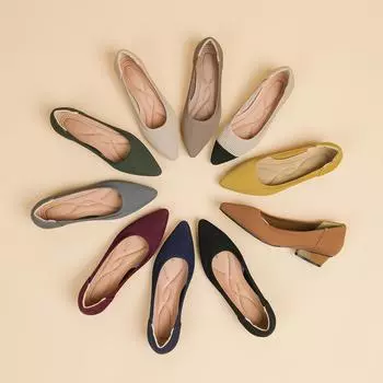 Женские высокие туфли, вязаные, дышащие, нескользящие, на резиновой подошве, модные, с острым носком, на мелком среднем каблуке, рабочие туфли Zapatillas Mujer 34 синий