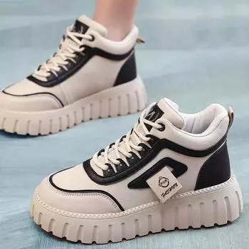 Женские высокие зимние ботинки 2024 года: Подкладка из бархата, толстая подошва, повседневные и удобные для осени/зимы shoes; 38 бежевый