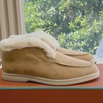 «Женские высокие зимние ботинки большого размера из искусственного меха с плоской подошвой из коровьих сухожилий — теплая шерстяная подкладка для осени/зимы» 40 Women s Custom зелёный