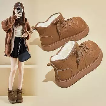 Женские высокие зимние ботинки Plus Velvet 2024 года — теплая зимняя обувь из хлопка в корейском стиле (РД002) 38