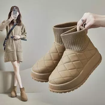 «Женские высокие зимние ботинки Plus Velvet 2024 — теплая, модная корейская обувь для повседневной носки на зиму» 38 чёрный