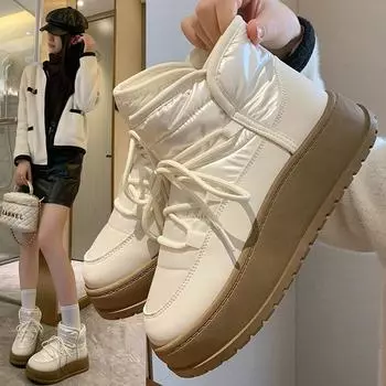 Женские высокие зимние ботинки Plus Velvet - теплые, повседневные в корейском стиле для зимы 2024 года, модель K2905 39 хаки