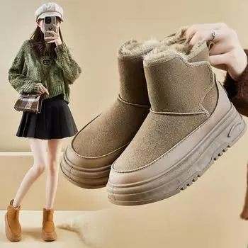 Женские высокие зимние ботинки Plus Velvet, зима 2024 г., корейский стиль, теплая повседневная модель RD7340. 35 хаки