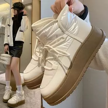 Женские высокие зимние ботинки Plus Velvet, зима 2024 г., теплая повседневная обувь в корейском стиле (К2905) 36 чёрный