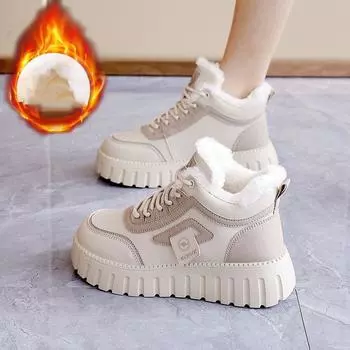 Женские высокие зимние мягкие теплые кроссовки, прогулочные туфли на толстой платформе со шнуровкой 35 чёрный